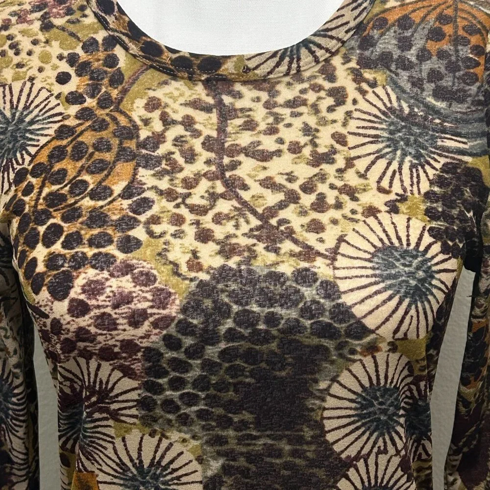 Karen Kane long sleeve sheer brown multi floral tunic, large - Picture 2 of 6